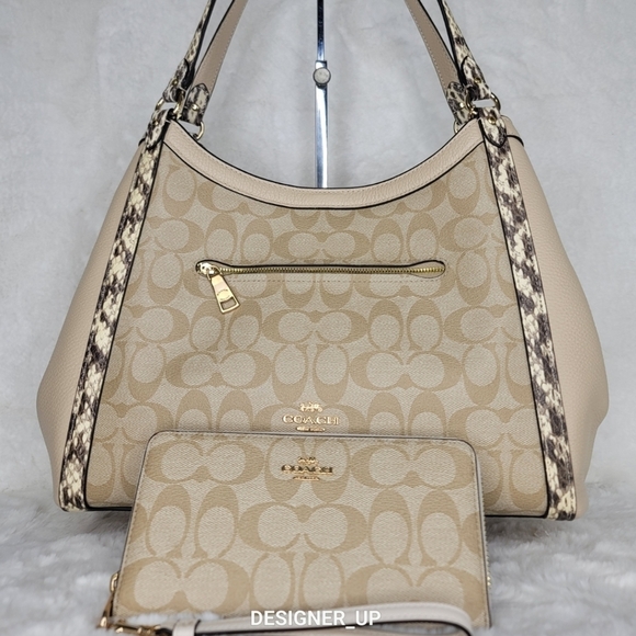 NWT Coach 2 PCS SET Designer Shoulder Bag Purse Handbag WalletSignature